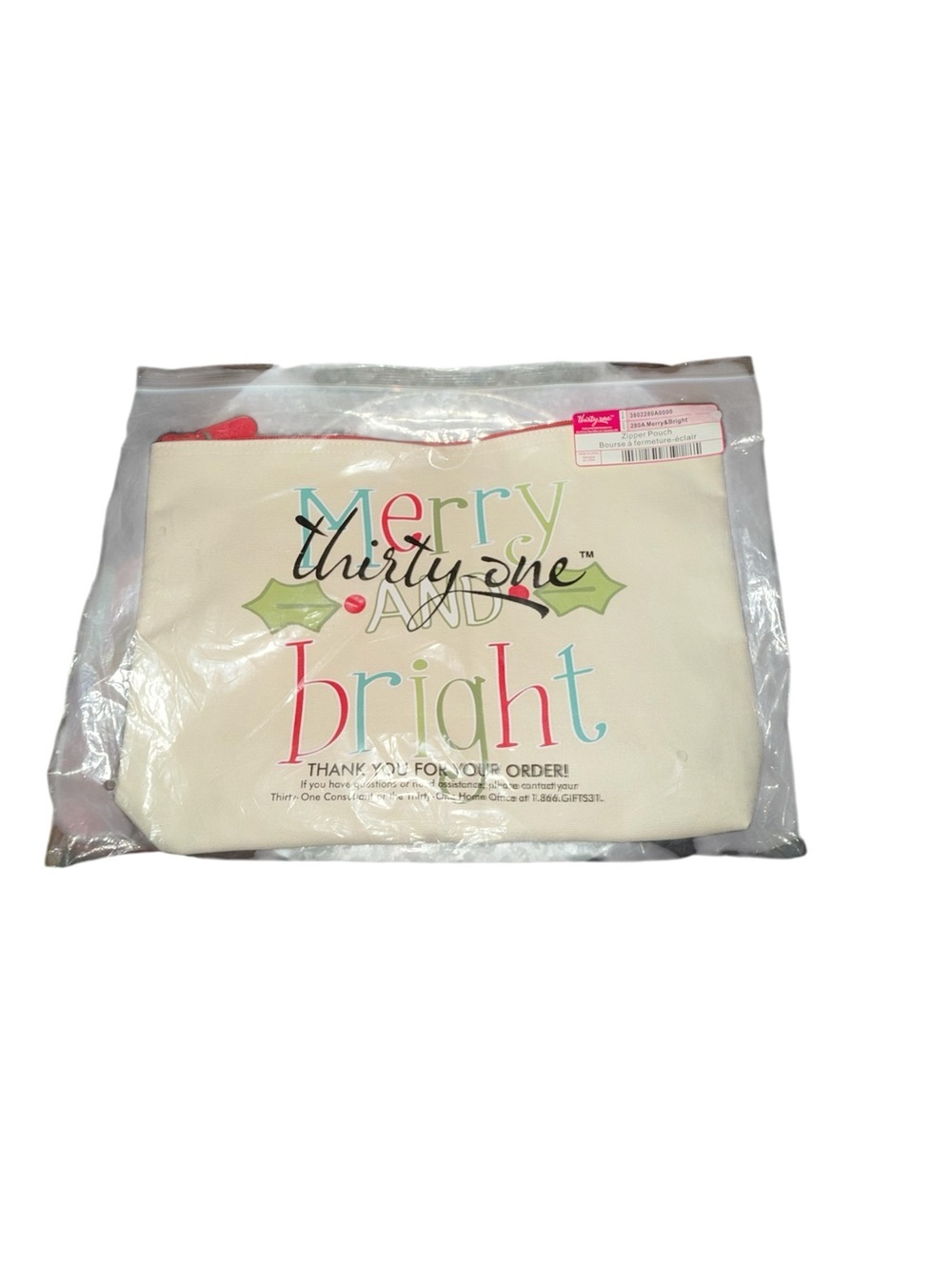 thirty-one Merry And Bright Holiday Pouch - White, Red, Green, Blue, Pink NWT